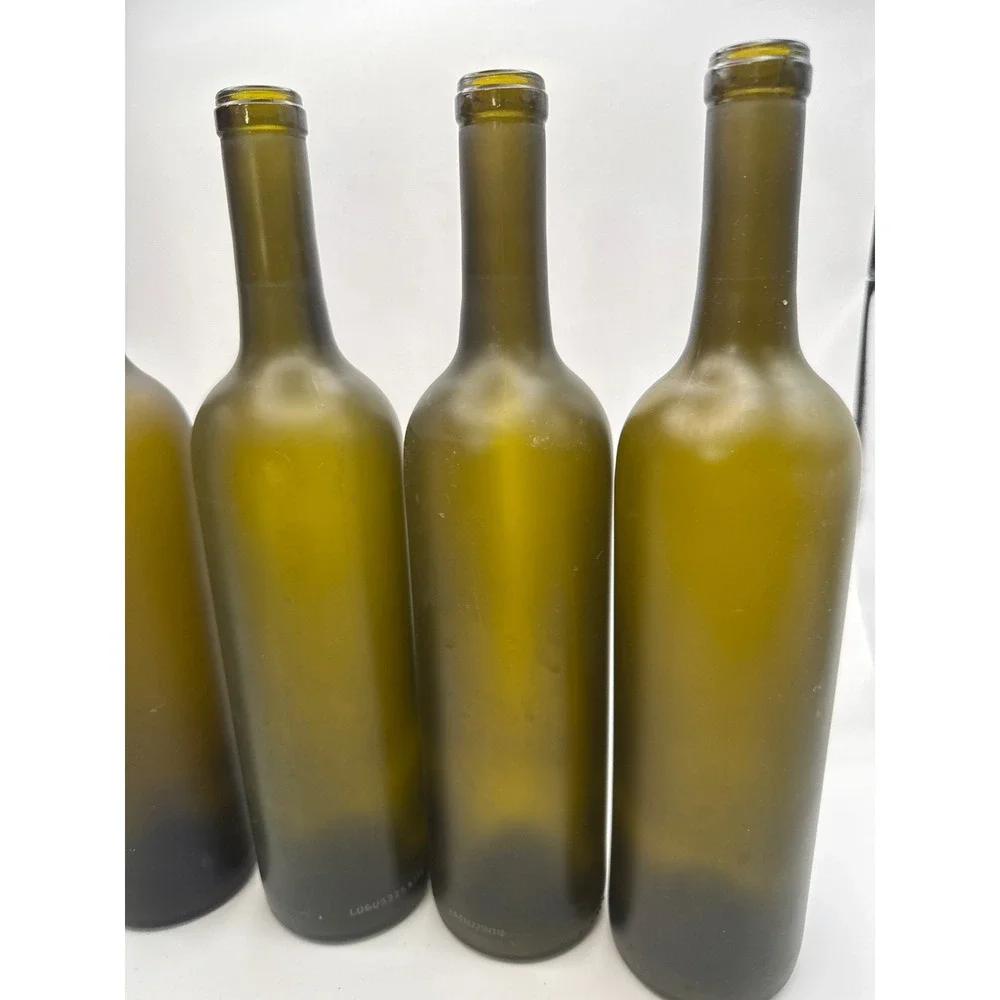 Set of 4 Frosted Olive Green Glass Wine Bottles Matte Finish 12 Inch DIY Decor